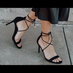 Lulus Aimee Black Suede Lace Up Heels